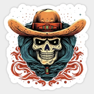 Retro Cowboy Western Style Skull Sticker